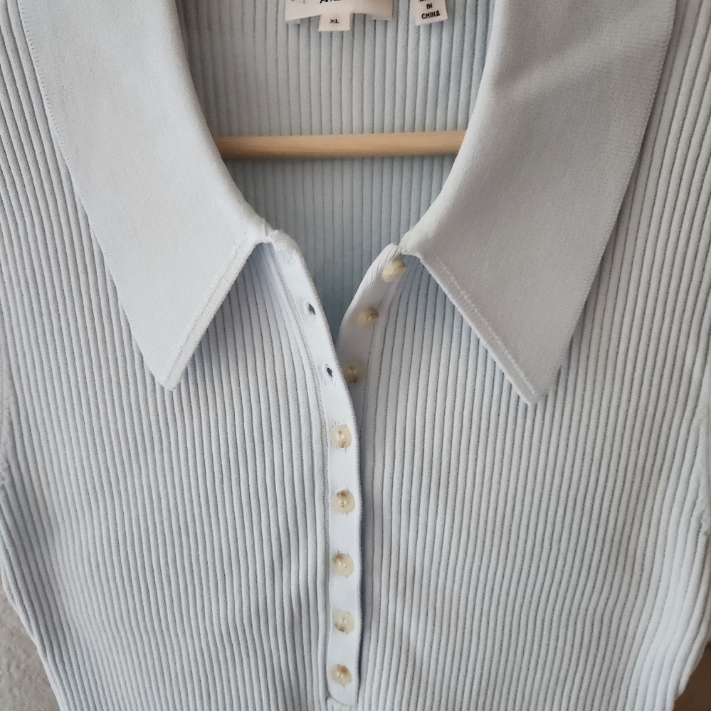 A.L.C. Pale Blue Ribbed Short Sleeve Polo Bodysuit - Picture 9 of 10